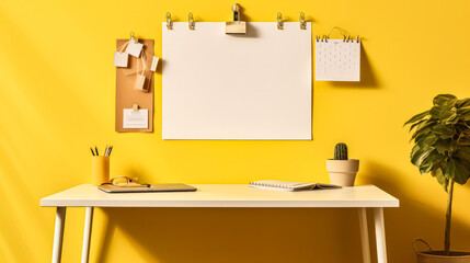 a mood board displayed against a cheerful yellow wall