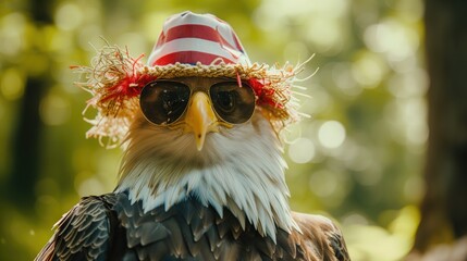 Majestic Bald Eagle Perched in Patriotic Style