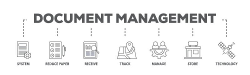 Fototapeta premium Document management banner web icon illustration concept with icon of system, reduce paper, receive, track, manage, store, cloud and technology icon live stroke and easy to edit 