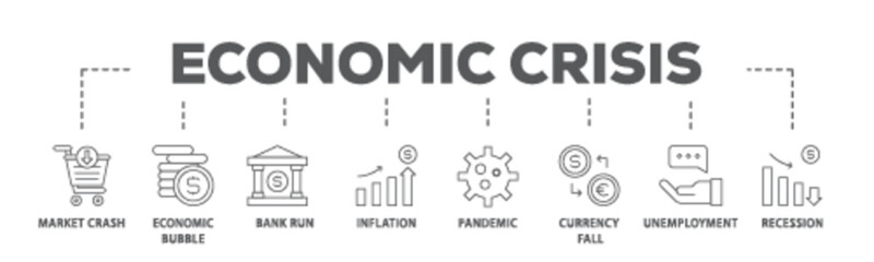 Economic crisis banner web icon illustration concept with icon of recession, unemployment, inflation, currency fall, pandemic, bank run icon live stroke and easy to edit  - obrazy, fototapety, plakaty