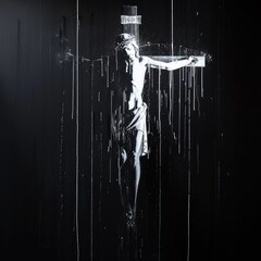 Jesus Christ on the cross on a black background with splashes of water