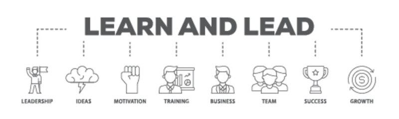 Learn and lead banner web icon illustration concept with icon of leadership, ideas, motivation, training, business, team, success, and growth icon live stroke and easy to edit 