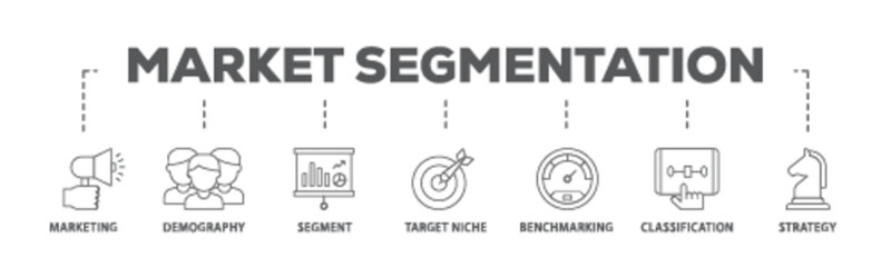 Market segmentation banner web icon illustration concept with icon of marketing, demography, segment, target niche, benchmarking, classification, strategy icon live stroke and easy to edit 