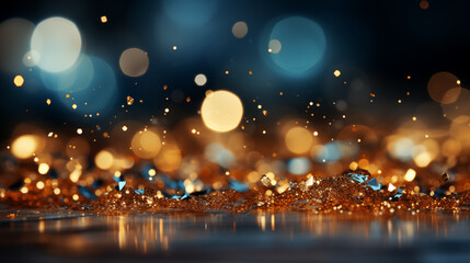 Obraz na płótnie Canvas Background golden tone gradient Bokeh overlay abstract background bright creative, Crystals sparkle, shine and reflect light template luxurious festivals smooth texture, flowing curve wallpaper gold.