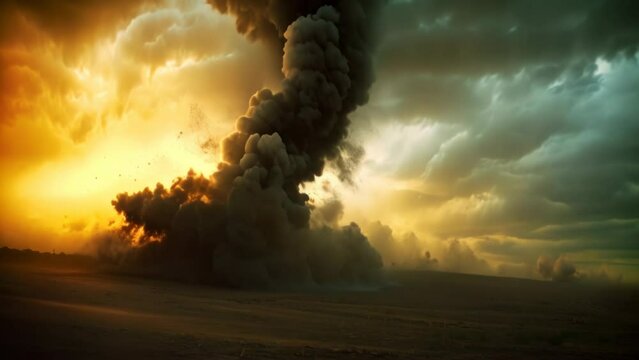 Twilight Terror: Tornado Rages Amidst Agricultural Beauty. Generative ai