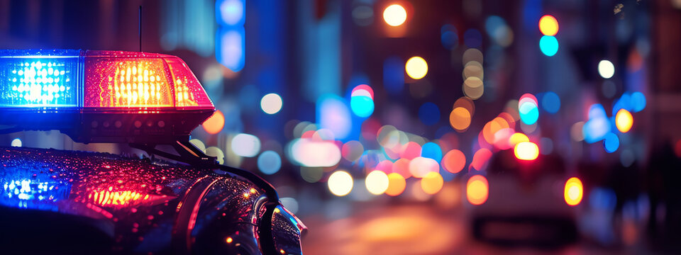 police car by night, AI generated