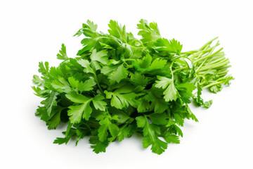 Crisp fresh parsley, perfect for culinary garnishing and flavoring, isolated on white.