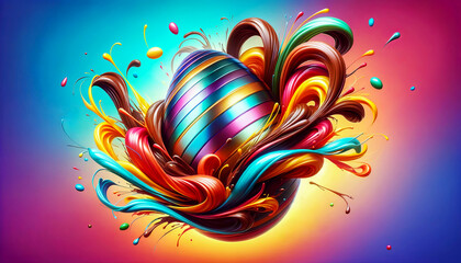 Metallic Easter Egg with Colorful Chocolate Swirls