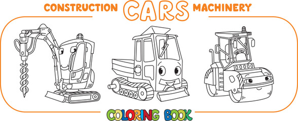 Funny construction cars coloring book set