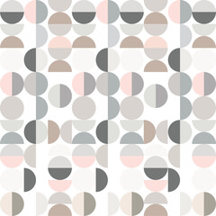 Modern vector seamless geometric pattern with circles and semi  circles in scandinavian style.Vector design