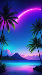 Tropical beach and night with neon stars