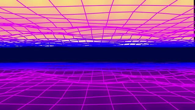 Digital cyberpunk space with glowing pink lines, top and bottom