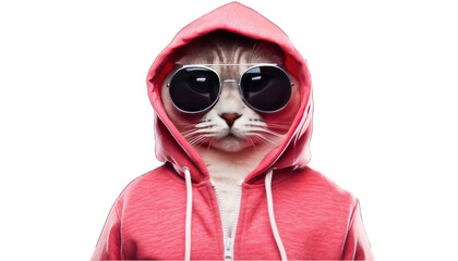 Cool cat wearing hoodie with sunglasses png