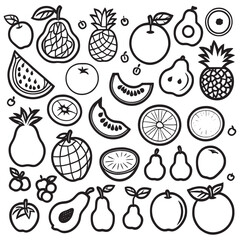 Fruits outline coloring page illustration for children and adult