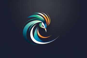 Elegant peacock face logo with vibrant feathers, representing beauty and grace, showcased against a clean and modern background for a sophisticated brand identity