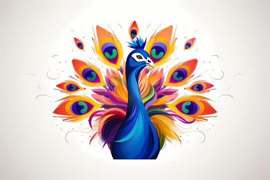 Elegant peacock face logo with vibrant feathers, representing beauty and grace, showcased against a clean and modern background for a sophisticated brand identity