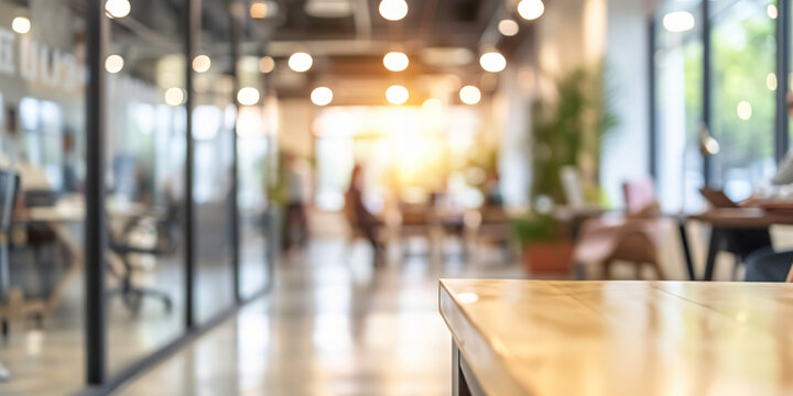 Beautiful blurred background of a corporate office interior, a bright, modern open space with good lighting.