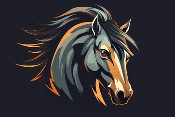 Expressive horse face logo illustration, capturing the spirit of freedom and power, showcased on a clean and contemporary background for a dynamic brand presence