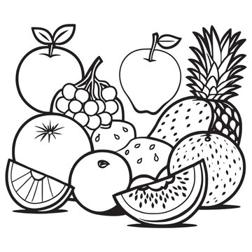 Fruits outline coloring page illustration for children and adult © Shapla