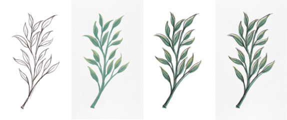 abstract art leaf set water color hand drawing for element design on the while background. on paper art background.