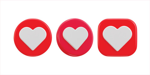 3d love heart icon set