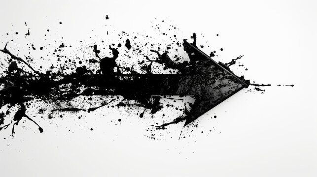 Arrow made of black paint splash on white background. Direction symbol