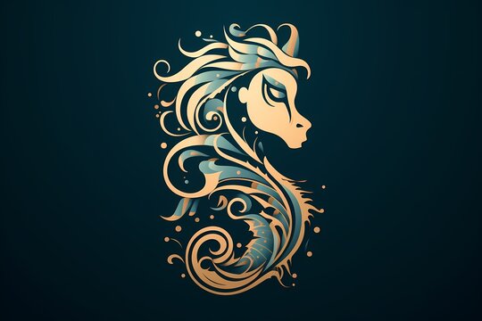 Intricate seahorse face logo with delicate details, symbolizing uniqueness and tranquility, isolated on a contemporary and minimalist background