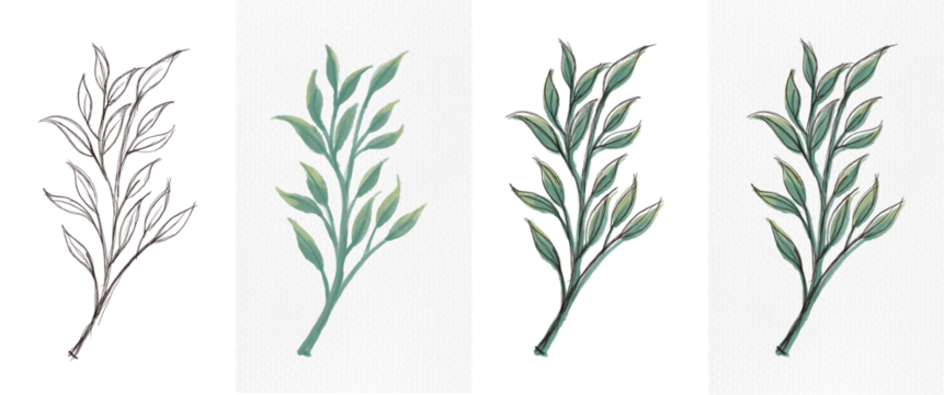 abstract art leaf set water color hand drawing for element design on the while background. on paper art background.