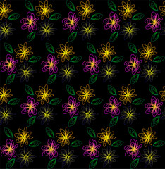 Fototapeta na wymiar Floral pattern in the form of delicate multi-colored flowers on a black background
