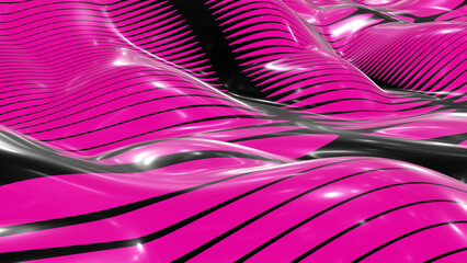 Glossy pink and black background in 3d rendering