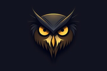 Mysterious owl face logo illustration with piercing eyes, conveying wisdom and intuition, isolated on a clean and sophisticated background for a timeless brand