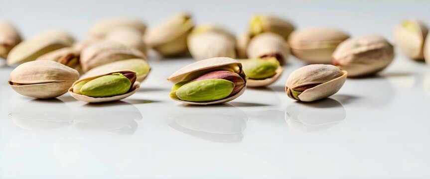 Pistachio Perfection Close-up of Fresh Nuts on White Background in Warm Tones