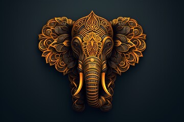 Noble elephant face logo with intricate patterns, symbolizing wisdom and strength, presented against a solid background for a timeless and iconic brand identity
