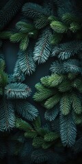 Winter Evergreen Tree Branches. Creative Flatlay for Christmas and Nature-inspired Background Art.