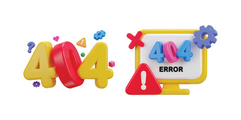 3d 404 not found icon illustration set