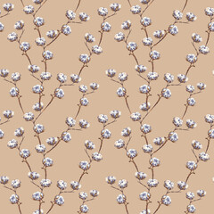Cotton branches minimalism watercolor seamless pattern printable textile wrapping paper beige