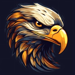 A detailed and vibrant eagle face logo illustration, showcasing the majestic features of this iconic bird, perfectly isolated on a clean and powerful solid background