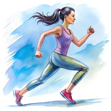 watercolor drawing of a running woman