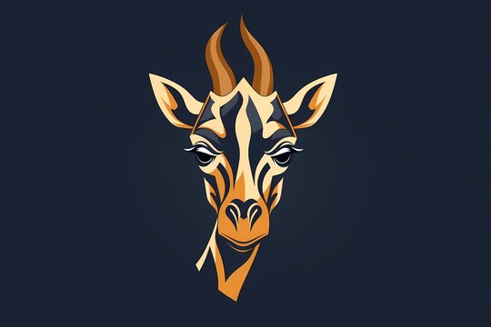 Unique giraffe face logo in a modern and stylized design, representing grace and individuality, isolated on a sleek and sophisticated background