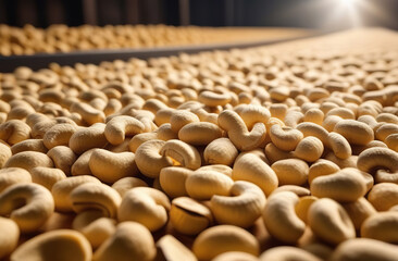 Obraz premium Conveyor belt cashews nuts isolated close up
