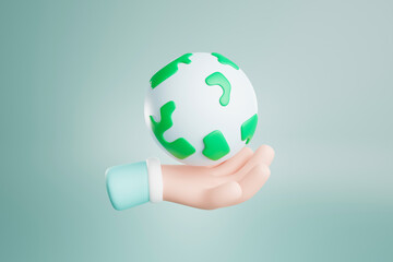 3D rendering, cute cartoon on hand environmental conservation concept