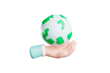 3D rendering, cute cartoon on hand environmental conservation concept