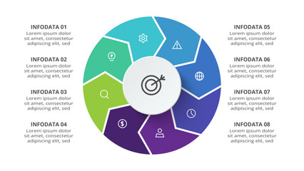 Creative concept for infographic with 8 steps, options, parts or processes. Business data visualization.