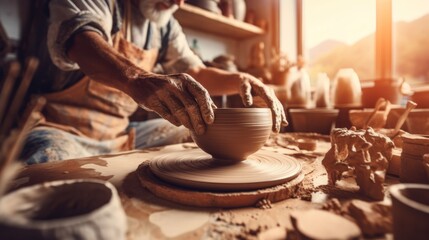 A crafter is making pottery in potter - Powered by Adobe