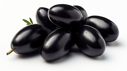 Black pitted olives isolated on white background - obrazy, fototapety, plakaty