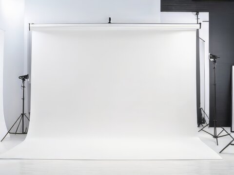 Estilo loft de estudio de fotografía con fondo blanco