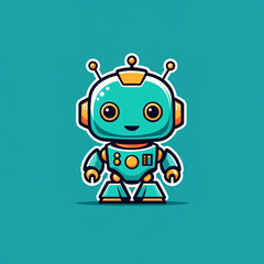 Fototapeta premium logo vector style icon of a cute robot on a flat color background