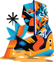 Cubism Illustration Man And Water