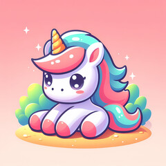 flat logo of Cute baby unicorn little animal rendering cartoon character