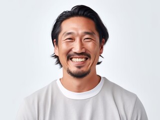 Portrait of an smiling attractive asian man in his 30s isolated against a white background
